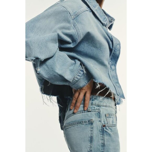 ZARA TRF RIPPED CROP DENIM OVERSHIRT - Picture 3 of 8